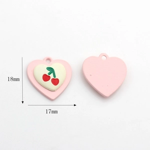 Detail of pink heart-shaped cherry pendant with 18mm by 17mm size dimensions