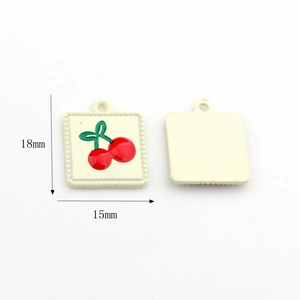 Detailed front and back view of 18x15mm cherry square charm for jewelry making