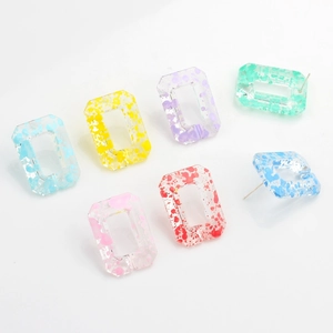 Colorful terrazzo resin rectangular earrings with metal studs for DIY jewelry making
