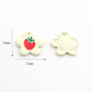 Detail of 17mm strawberry flower pendant showing front and textured back view