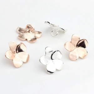 Silver and rose gold alloy frangipani flower charms with back loop for DIY jewelry making