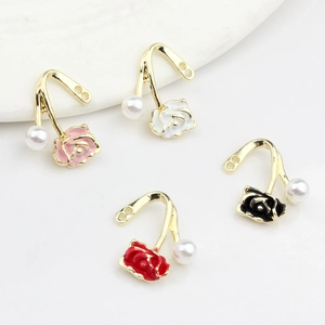 DIY retro floral alloy pendants with colorful enamel roses and white faux pearls