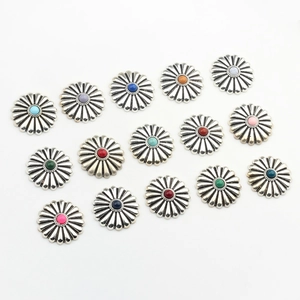 Vintage Zinc Alloy Daisy Flower Concho Decorative Buttons For DIY Jewelry Making Leather Craft Bags Multi Color Resin Inlaid Findings