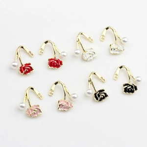 Golden alloy floral pearl pendants in red, white, pink, black for DIY jewelry making