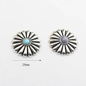 Vintage 28mm metal daisy flower charms with blue and purple stones for DIY jewelry