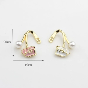 Pink and white enamel rose flower alloy charms with pearl accents for DIY jewelry making