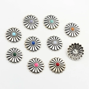 Vintage silver flower resin conchos with colorful stones for DIY leather jewelry