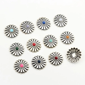 Set of retro daisy flower alloy studs with colorful resin beads for DIY craft accessories