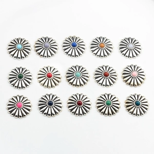 15pcs set of vintage silver daisy concho buttons with colorful resin beads for DIY jewelry