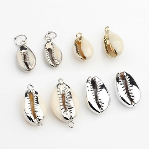 Colgantes de conchas naturales con bordes galvanizados en oro y plata para joyería DIY
