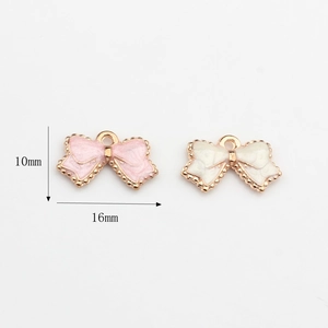 Mini-Retro-Schleifenanhänger aus Legierung in Rosa und Creme für DIY-Schmuck, 16 mm Größe
