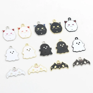 14-teiliges Halloween-Emaille-Anhänger-Set mit Teufeln, Geistern und Fledermäusen für DIY-Schmuck