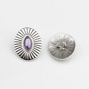 Detail of vintage zinc alloy buttons with antique silver finish and purple marquise gems