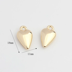 Detailed view of gold heart pendants showing dimensions of 18mm height and 11mm width