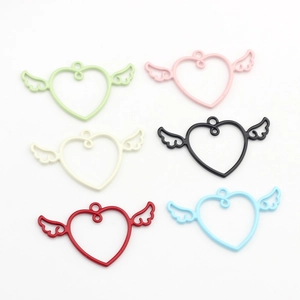 Enamel heart wing charms for DIY jewelry making in six assorted candy colors