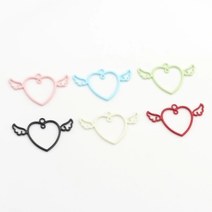 Set of colorful heart-shaped alloy pendants with wings for DIY jewelry making