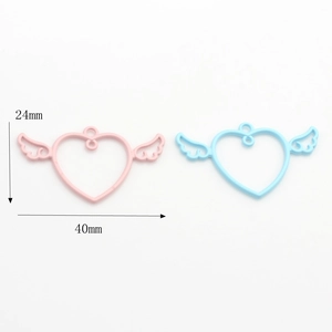 Hollow heart wings alloy pendant frame in candy colors for DIY jewelry making 40x24mm