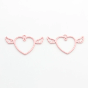 Pink heart-shaped winged pendant with openwork design for DIY jewelry making