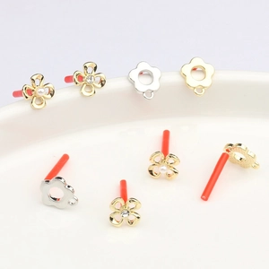 DIY Alloy Flower Earring Findings With Artificial Pearl Zircon Inlay Gold Silver Plated Earring Posts For Jewelry Making Handmade Craft