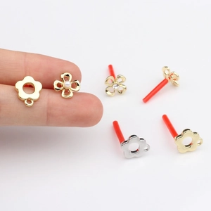 Golden and silver flower earring pendants with pearls and rhinestones for DIY jewelry making