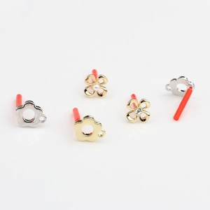 Floral alloy earrings with pearls and zircon studs, gold and silver floral jewelry DIY parts