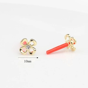 Detail view of 10mm gold flower stud earring with pearl and zircon inlay for DIY jewelry
