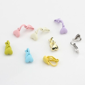 Colorful heart shaped clip-on earrings in macaron spray paint finish for non-pierced ears