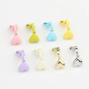 Colorful heart-shaped clip-on earring converters in matte and glossy finishes