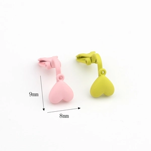 Pair of matte spray-painted heart charms in pink and green, size 9mm x 8mm for DIY jewelry