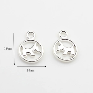 Pendentif chien rond argenté pour création de bijoux DIY, détail de taille 19mm