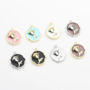 Enamel rose charms in gold and silver finish for DIY earrings and jewelry making