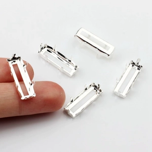 Silver Copper Rectangular Claw Settings Hollow Base For DIY Jewelry Making Straight Long Strip Rhinestone Flower Settings