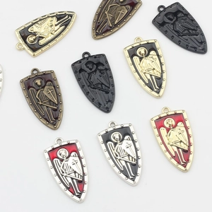 Vintage Shield Archangel Knight Drip Oil Alloy Pendants Relief Cross Religious Dark Style DIY Jewelry Making Earring Finding