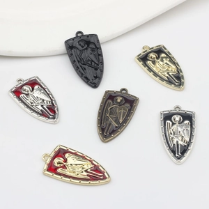 Gothic shield pendant charms with angel engraving for DIY jewelry making