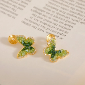Boucles d'Oreilles Clips Papillon en Cristal Dégradé pour Femmes Plaqué Or Incrusté de Zirconia Clips en Spirale Bijoux