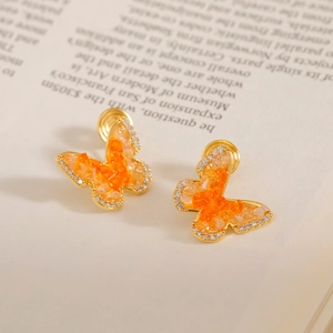 Élégantes boucles d'oreilles papillon en cristal dégradé avec plaquage or et strass