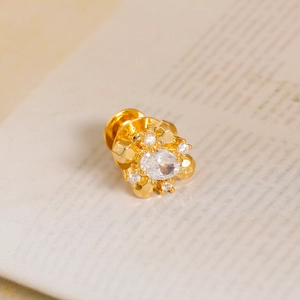 Elegant gold diamond brooch with geometric rhodium and sparkling zircon stone