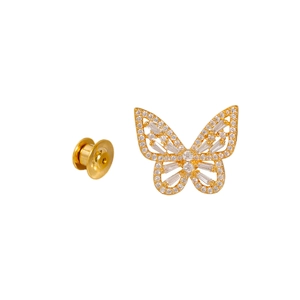 Eleganter Schmetterlings-Kristallbrosche in Goldlegierung mit Zirkonia für Damenanzug