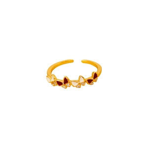 Bague ouverte dorée avec papillons en émail coloré et accents de zircon brillant