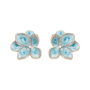 Retro light blue marble flower stud earrings with enamel petals and silver base