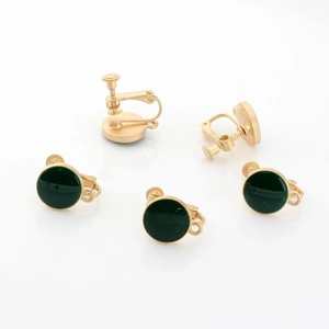 Clip per orecchi smaltate verde scuro con vite regolabile dorata per creazione gioielli