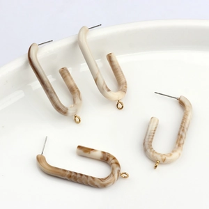 Geometric Resin U-Shape Earring Finding With Alloy Loop Marble Pattern Earring Post For DIY Handmade Jewelry Making Women