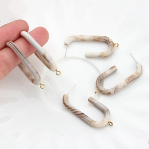 DIY acetate resin U-shaped earring stud connectors with marble texture and gold loops