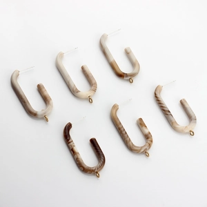 DIY acetate resin U-shaped geometric earrings set with marble patterns and silver ear pins