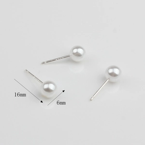 Boucles d'oreilles perles blanches rondes 6mm avec tiges en argent S925 pour femme