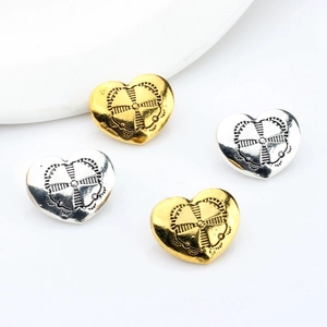 Vintage Zinc Alloy Heart Shape Button Pendant DIY Jewelry Making Findings Ethnic Radiating Pattern Metallic Accessories