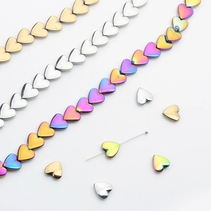 Hematite Heart Loose Beads Iridescent Gold Silver Electroplated Heart Shaped Stone Beads For DIY Jewelry Making Findings