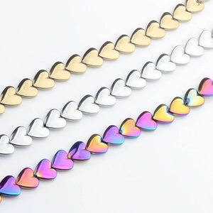 10mm heart-shaped hematite beads in gold, silver and rainbow colors for DIY jewelry