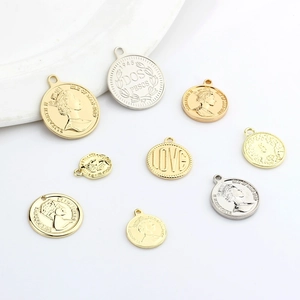 Vintage Alloy Coin Pendant Charms Portrait Letter Relief For DIY Jewelry Making Earrings Necklace Accessory Gold Silver