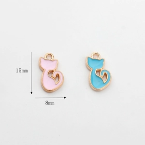 Pink and blue enamel cat alloy charms for DIY jewelry making 15mm by 8mm size